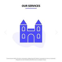 unsere dienstleistungen große kathedrale kirche kreuz solide glyph icon web card template vektor