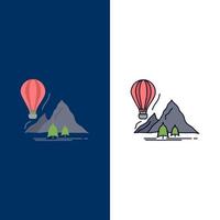 utforska resa bergen camping ballonger platt Färg ikon vektor