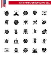 Packung mit 25 kreativen usa-Unabhängigkeitstag-bezogenen soliden Glyphen von Ammern unterzeichnen Männerkarte amerikanische editierbare usa-Tag-Vektor-Designelemente vektor