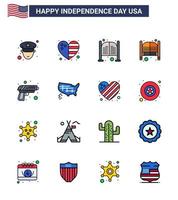 USA Lycklig oberoende dag piktogram uppsättning av 16 enkel platt fylld rader av stater vapen dörrar armén pistol redigerbar USA dag vektor design element