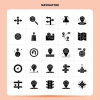 solide 25 Navigationssymbole setzen Vektor-Glyphen-Stildesign schwarze Symbole setzen Web- und mobile Geschäftsideen entwerfen Vektorillustration vektor