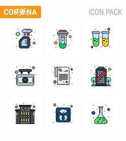 9 gefüllte Linien flache Farbe Coronavirus covid19 Icon Pack wie Apotheke medizinisches Virus Krankenhauslabor virales Coronavirus 2019nov Krankheitsvektor Designelemente vektor