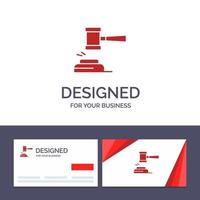 kreativ företag kort och logotyp mall verkan auktion domstol klubban hammare bedöma lag Rättslig vektor illustration