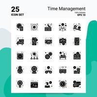 25 Zeitmanagement-Icon-Set 100 bearbeitbare Eps 10-Dateien Geschäftslogo-Konzeptideen solides Glyphen-Icon-Design vektor