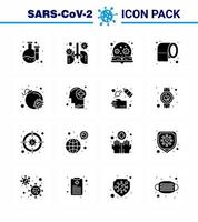 16 solide Glyphen-schwarze Corona-Virus-Pandemie-Vektorillustrationen greifen Gewebebildungspapiervirus virales Coronavirus 2019nov-Krankheitsvektor-Designelemente an vektor