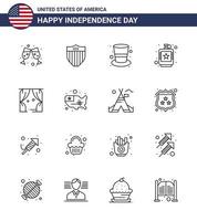 Happy Independence Day Pack mit 16 Zeilen Zeichen und Symbolen für Freizeit Liquid Cap Hip Drink editierbare Usa Day Vector Design Elemente