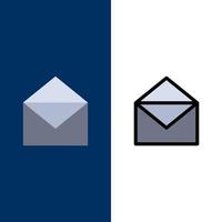 E-Mail-Nachricht öffnen Symbole flach und Linie gefüllt Symbolsatz Vektor blauen Hintergrund