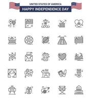 4. juli usa glücklicher unabhängigkeitstag symbol symbole gruppe von 25 modernen linien der unabhängigkeit trommel usa tag amerikanisch editierbare usa tag vektordesignelemente vektor