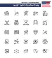 Linienpaket mit 25 Symbolen für den Unabhängigkeitstag der USA vektor
