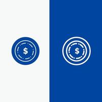 US-Dollar-Geldlinie und Glyphe solides Symbol blaues Banner Linie und Glyphe solides Symbol blaues Banner vektor