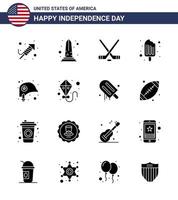 uppsättning av 16 USA dag ikoner amerikan symboler oberoende dag tecken för huvud mat Washington grädde amerikan redigerbar USA dag vektor design element
