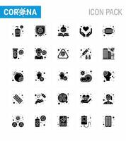 Corona-Virus-Krankheit 25 solides Glyphen-Icon-Pack saugt als medizinisches Gesichtshandbuch Gesundheitsversorgung Hände virales Coronavirus 2019nov Krankheitsvektor-Designelemente vektor