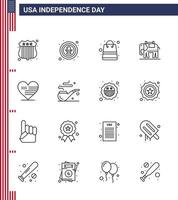 große packung mit 16 usa glücklicher unabhängigkeitstag usa vektorlinien und editierbare symbole der amerikanischen herztasche usa elephent editierbare usa tag vektordesignelemente vektor