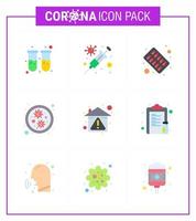 9 flache Farbsätze von Corona-Virus-Epidemie-Symbolen, wie z vektor