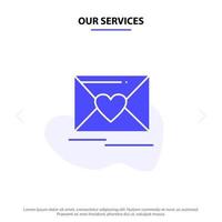 vår tjänster post kärlek hjärta bröllop fast glyf ikon webb kort mall vektor