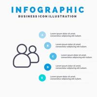 vänner grupp användare team linje ikon med 5 steg presentation infographics bakgrund vektor