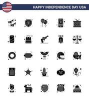 25 USA fast glyf tecken oberoende dag firande symboler av telefon smart telefon tecken stjärna amerikan redigerbar USA dag vektor design element