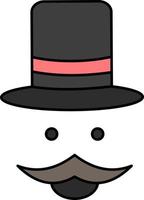 mustasch hipster Movember hatt män platt Färg ikon vektor