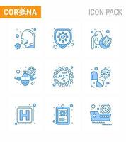 Coronavirus-Prävention Set Icons 9 blaues Symbol wie Warnung Reiseschutz Flugzeuglunge virales Coronavirus 2019nov Krankheitsvektor Designelemente vektor