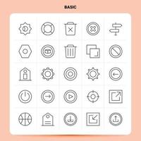 Umriss 25 Basic Icon Set Vektor Linienstil Design schwarze Icons Set lineares Piktogrammpaket Web und mobile Geschäftsideen entwerfen Vektorillustration