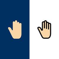 Körpersprache Gesten Handschnittstelle Symbole flach und Linie gefüllt Symbolsatz Vektor blauen Hintergrund