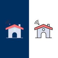 wifi service signal house icons flach und linie gefüllt icon set vektor blauen hintergrund