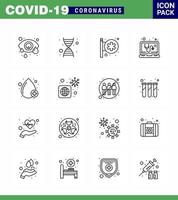 Das Coronavirus 16-Zeilensymbol, das zum Thema Koronaepidemie eingestellt ist, enthält Symbole wie Typblutkrankenhaus-Schilderservice medizinische virale Coronavirus 2019nov-Krankheitsvektor-Designelemente vektor
