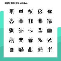 25 Gesundheitswesen und medizinische Symbolsatz solide Glyphen-Symbolvektor-Illustrationsvorlage für Web- und mobile Ideen für Unternehmen vektor