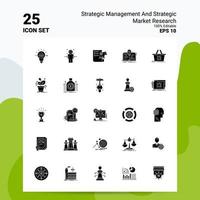 25 Symbolsatz für strategisches Management und strategische Marktforschung 100 bearbeitbare eps 10-Dateien Geschäftslogo-Konzeptideen solides Glyphen-Symboldesign vektor