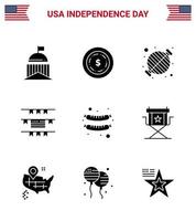 9 kreativ USA ikoner modern oberoende tecken och 4:e juli symboler av frankfurter amerikan mat fest dekoration fest redigerbar USA dag vektor design element