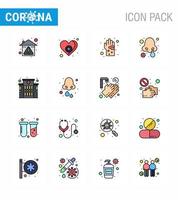 Corona-Virus 2019- und 2020-Epidemie 16 flache, farbig gefüllte Symbolpakete wie Naseninfektions-Kältepflegevirus-Handvirus-Coronavirus 2019nov-Krankheitsvektor-Designelemente vektor