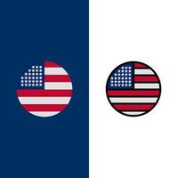 amerikanische flagge Thanksgiving usa symbole flach und linie gefüllt icon set vektor blauen hintergrund