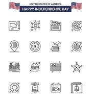 Packung mit 16 kreativen USA-Unabhängigkeitstag-bezogenen Linien der Standortflagge amerikanisches Abzeichen amerikanische editierbare USA-Tag-Vektor-Designelemente vektor