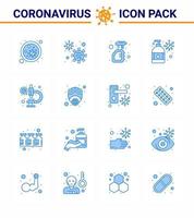 16 blaue Virusvirus-Corona-Icon-Packs wie Virenschutz-Maniküre-Handwaschflasche Virus-Coronavirus 2019nov-Krankheitsvektor-Designelemente vektor