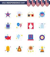 16 platt tecken för USA oberoende dag dryck bricka solglasögon internationell flagga Land redigerbar USA dag vektor design element