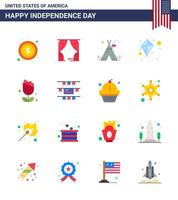 16 USA platt tecken oberoende dag firande symboler av USA blomma tält fri flygande drake redigerbar USA dag vektor design element