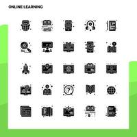 25 Online-Lern-Icon-Set solide Glyphen-Icon-Vektor-Illustrationsvorlage für Web- und mobile Ideen für Unternehmen vektor