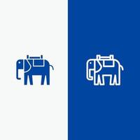 afrika tier elefant indische linie und glyphe festes symbol blaues banner linie und glyphe festes symbol blaues banner vektor