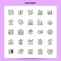 Umriss 25 Investment Icon Set Vektor Linienstil Design schwarze Icons Set lineares Piktogramm Pack Web und mobile Geschäftsideen Design Vektor Illustration