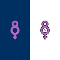 åtta 8 symbol kvinna ikoner platt och linje fylld ikon uppsättning vektor blå bakgrund