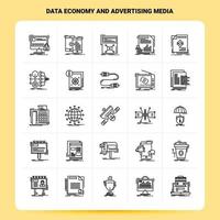 översikt 25 data ekonomi och reklam media ikon uppsättning vektor linje stil design svart ikoner uppsättning linjär piktogram packa webb och mobil företag idéer design vektor illustration