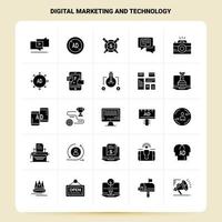 fast 25 digital marknadsföring och teknologi ikon uppsättning vektor glyf stil design svart ikoner uppsättning webb och mobil företag idéer design vektor illustration