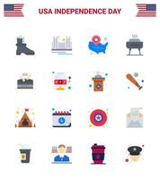 16 Usa-Flachpackung mit Zeichen und Symbolen für den Unabhängigkeitstag der Feiertagsfeier Usa-Barbeque Wisconsin editierbare Usa-Tag-Vektordesign-Elemente vektor