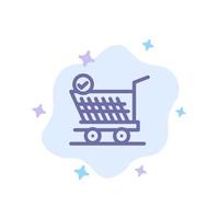 Trolley-Einzelhandels-Warenkorb blaues Symbol auf abstraktem Wolkenhintergrund vektor