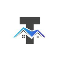 första brev t verklig egendom logotyp med hus byggnad tak för investering och företags- företag mall vektor