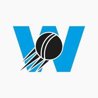 Buchstabe w Cricket-Logo-Konzept mit beweglichem Cricket-Ball-Symbol. Cricket-Sport-Logo-Symbol-Vektor-Vorlage vektor