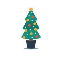 Weihnachtsbaum in einem Topf. verziert mit einer Lichterkette und einem Stern lokalisiert auf einer flachen Hintergrundvektorillustration des weißen Hintergrunds vektor