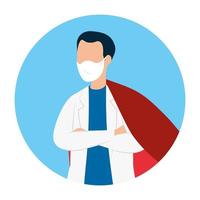 männlicher Arzt, der eine Gesichtsmaske als Superheld trägt vektor