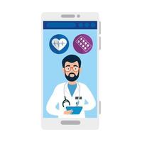 Online-Medizin mit Arzt auf dem Smartphone vektor