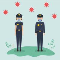 Polizistin und Polizistin mit Masken gegen 2019 ncov virus vector design